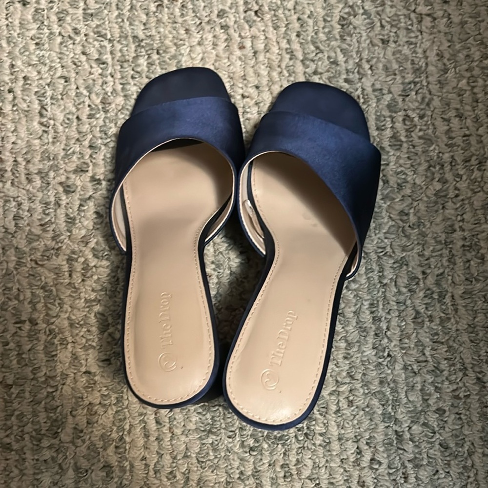 Blue Mules with Flat Sole and Round Toe